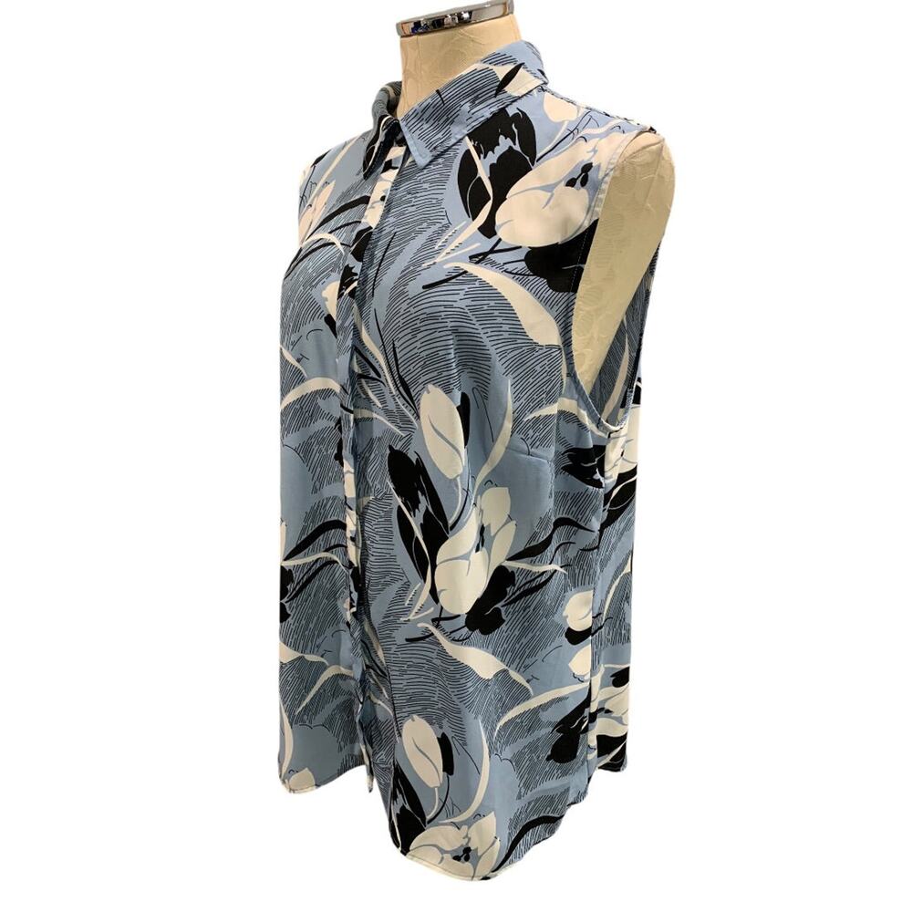 Size 18 Talbots Womens Blue Floral Sleeveless Shirt Button Up Blouse - Picture 3 of 9